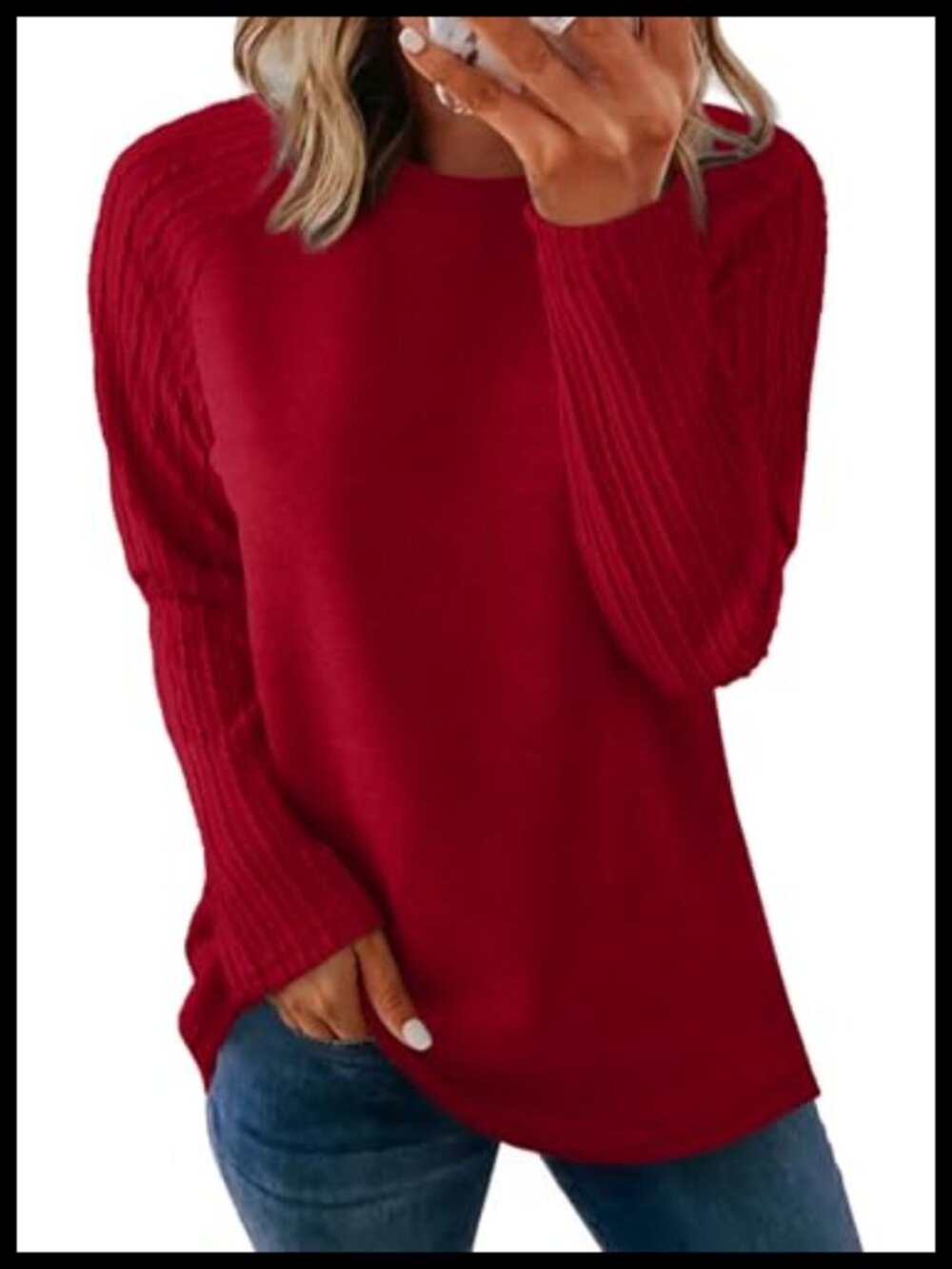 Oversized Crewneck Tunic Top Cable Knit Sleeves Long Sleeve Women's